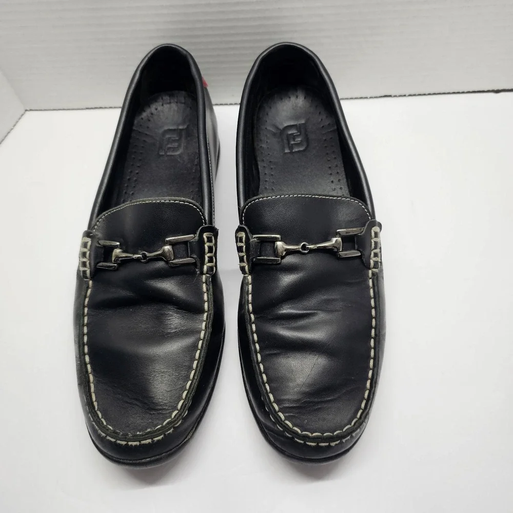 FootJoy Men's 10 M Black Club Casual Leather Bit Loafers Slip On Driving Shoes